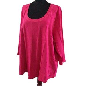 Tommy Hilfiger Women’s Plus size Ribbed Knit Pink pullover Sweater 3/4 Sleeves